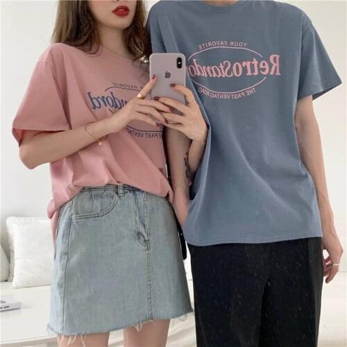 Loose matching printed short-sleeved T-shirt for lovers couples clothes couples clothing