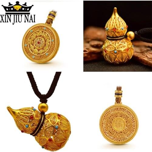 Mysterious ancient 18k golden hollow gourd treasure rune female money pendant Luxury Retro Royal nobility anniversary gifts