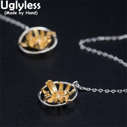 Uglyless Blooming Chrysanthemum Flowers Jewelry Sets Women 925 Silver Long Ear Lines Chokers Necklaces Floral Earrings Pendants