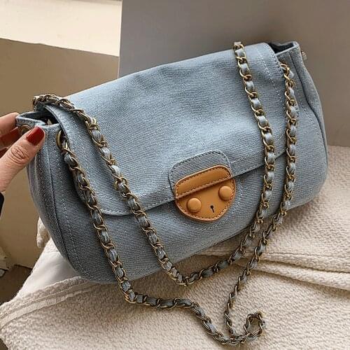 Vintage Handbags Women Bags Designer Female Messenger Bag Sac A Main Casual Denim Shoulder Bags Female Chains Crossbody Bag New
