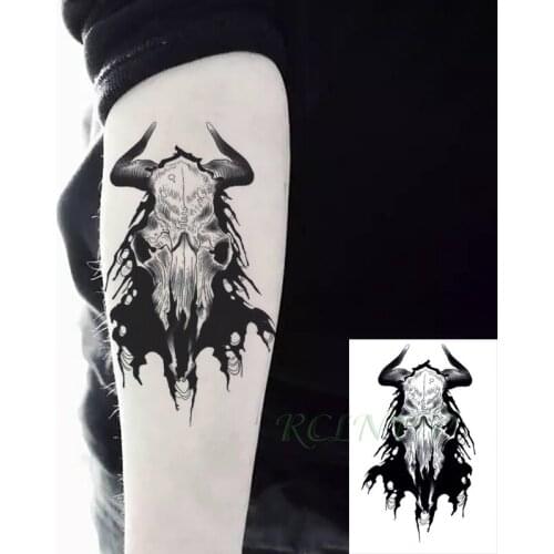 Waterproof Temporary Tattoo Sticker Skull Head Horns Animal Fake Tattoo Flash Arm Leg Tattoo Body Art for Boy Women Men