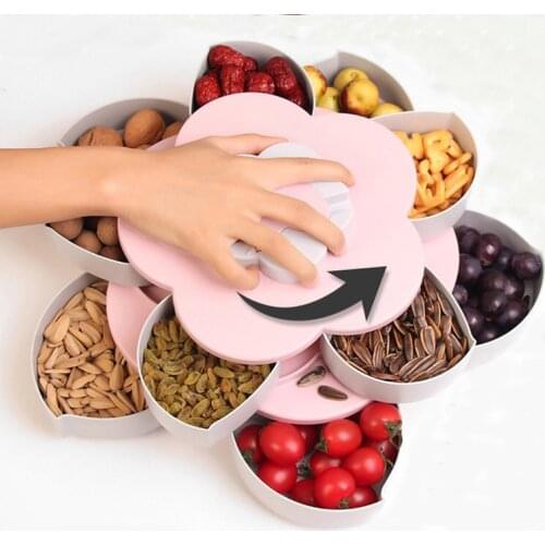 Rotating Petal-Shape Candy Box Snack Nut Box Food Storage Case Flower Candy Fruit Plate Two-deck Dried Fruit Organizer Storage