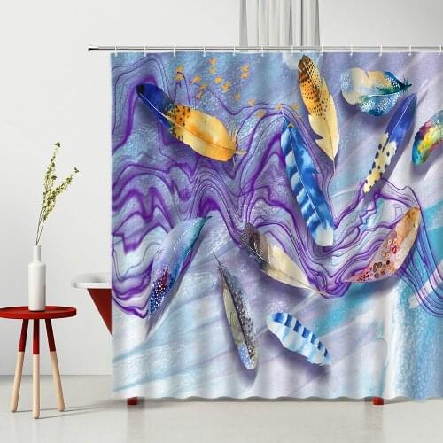 Colorful Feather Shower Curtain Geometric Stripes Watercolor Printed Modern Bathroom Decor Home Supplies Bath Curtains Washable
