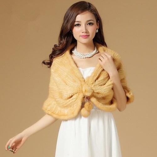 Autumn Winter Ladies' Genuine Real Knitted Mink Fur Shawls Ruffle Hem Women Fur Pashmina Wraps Bridal Cape VF0513
