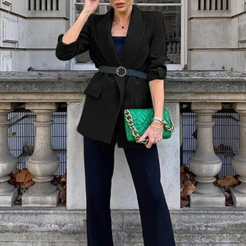 Fashion Women Blazer Set Green Temperament Suit Office Lady Black Jacket Without Belt Autumn Blazer Coats 2021