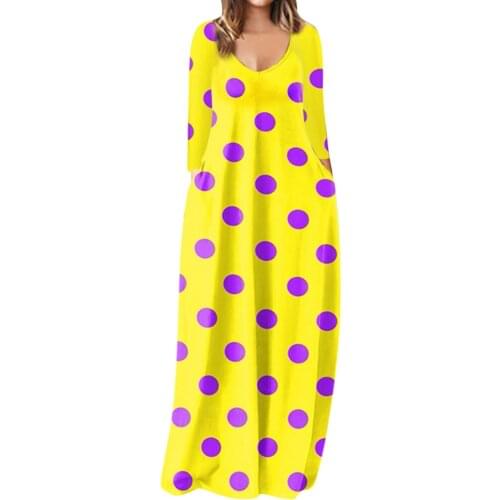 Women Maxi Dress Autumn Casual V-neck Solid Long Dress Fashion Pockets Short Sleeve Loose Female Vestidos Plus Size Dress