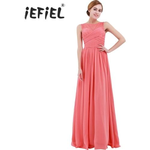 IEFiEL Womens Chiffon Dress Lace Long Dress for Evening Maxi Dress Wedding Prom Gown Vestido de festa Birthday Party Dress