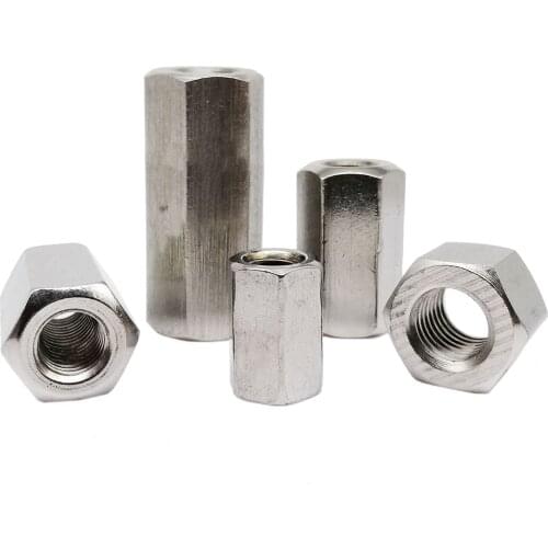 1/2/5pcs M5 M6 M8 M10 M12 304 Stainless Steel Hexagon Hex Extend Long Lengthen Rod Connector Joint Sleeve Tubular Coupling Nut