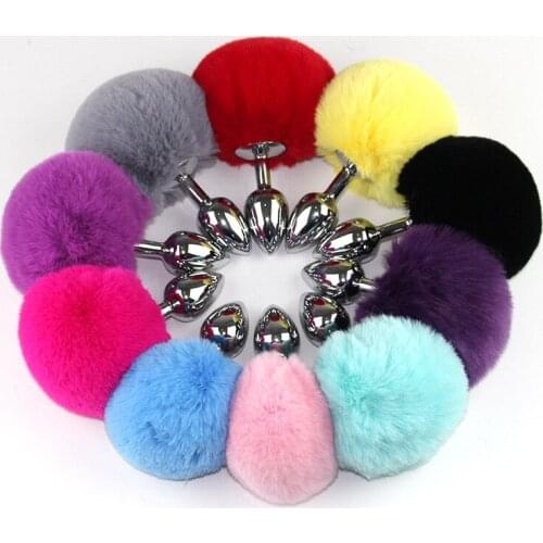 1PC Mental Plush Ball Rabbit Tail Anal Plug Stainless Steel Prostate Massager Butt Plug BDSM Sex Toys for Women Adult Sex Game
