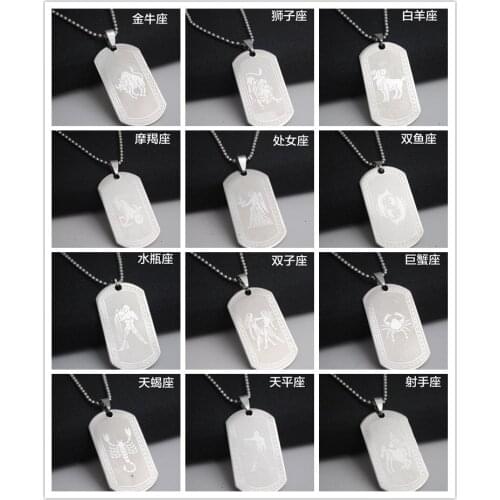 10PCS Stainless Steel Libra Scorpius Pisces Aries Taurus Gemini Cancer Leo Virgo Horoscope Constellations Tag Necklaces