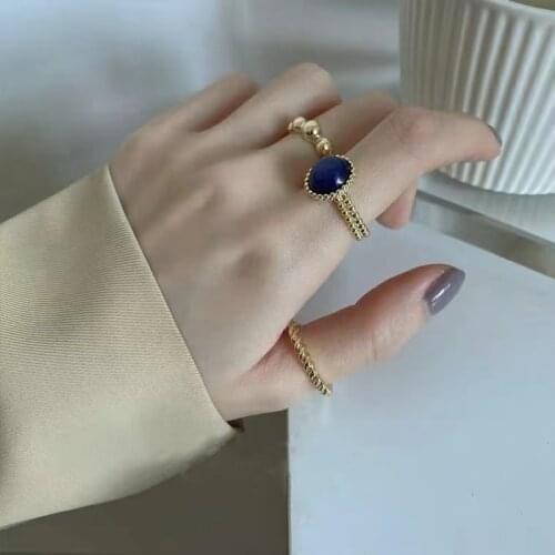 3PCS/lot Retro Round Metal Rings Geometric Twist Open Adjustable Rings Sets for Women Girl Blue Beads Jewelry Gifts 2021