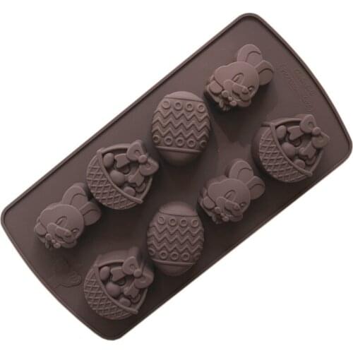8 Even Easter Eggs Silicone Chocolate Mold Rabbit Basket Shaped Fondant Molds Soap Form Candy Bar Cake Decorating Tools