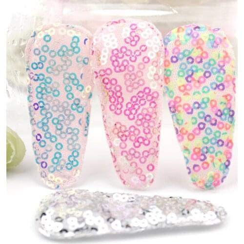 40Pcs 2.8*6.5cm Shiny Colorful Sequins Fabric Appliques For childrens crafts headwear Accessories BB Clips Decoration wholesale