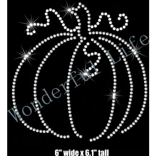 Free shipping 6" rhinestone iron on clear PUMPKIN transfer for cute non-scary Halloween shirt