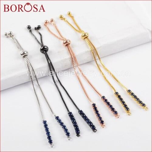 BOROSA 20PCS Elegant CZ Micro Pave Box Chain Gold Black Rose Gold Silver Color 10" Dark Blue CZ Micro Pave Box Chains PJ079