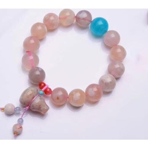 Cherry Blossoms Natural Crystal Bracelets 10mm Round Beads with Gourd Pendat Bracelet Lucky for Women Gift Fresh Crystal Jewelry