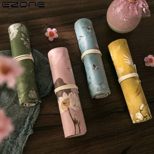 EZONE Pencil Case Canvas Pen Curtain Large Capacity Pencil Bag Classical Court Style Student Creative Stationery Storage Bag