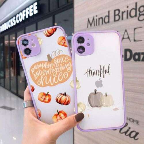 Autumn happy pumpkins Phone Case For iPhone 12 11 Mini Pro XR XS Max 7 8 Plus X Matte transparent Purple Back Cover