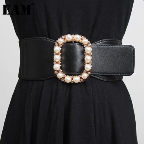[EAM] Pearl Decoration Multicolor Pu Leather Belt Personality Women New Fashion Tide All-match Spring Autumn 2021 1DD3297
