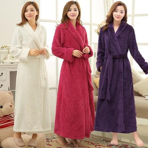 Women Extra Long Slim Thermal Jacquard Flannel Bathrobe Winter Plus Size Pregnant Warm Bath Robe Zipper Dressing Gown Men Robes