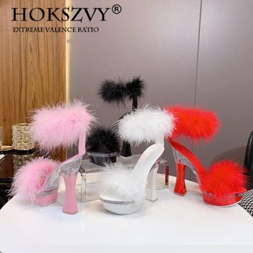 HOKSVZY Super High Heel Womens Shoes Thick Heel Summer Womens Waterproof Platform Plush Sexy Banquet Womens Sandals LFD