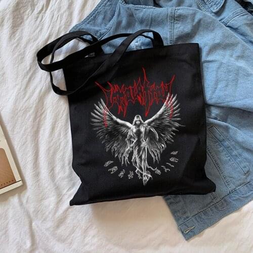 Streetwear Angel gothic canvas bag anime letter shopper bag Vintage women shoulder bag High capacity casual female school bags