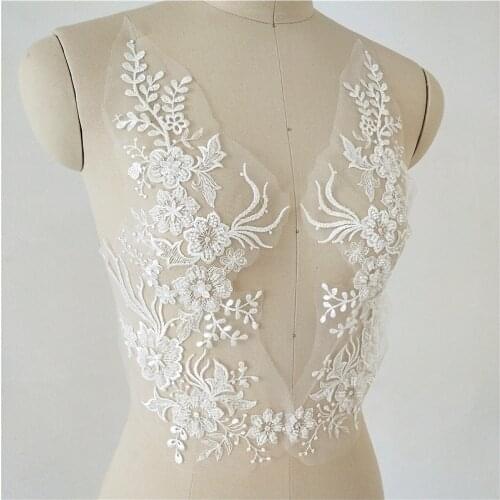 1 Pc 38X18CM High-end Ivory Embroidered Beaded Sequins Decorative Flower Apparel Skirt Wedding Dress diy Lace Applique Sewon