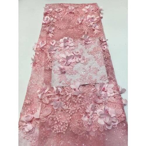 3D Flower Fabric Embroidery Mesh Tulle Lace With Beads Nigeria Lace Fabric Fashion African French Net Lace Fabric ZX3162