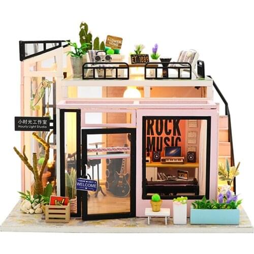 Doll house Furniture Wooden Miniature DIY Kit with Dust Cover Music Box Assemble Crafts Toy Best Birthday Gift For Children Girl