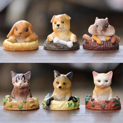 6PCS/Lots Simulation Mini Animals Model Fox Hamster Dog Cat Bunny Miniature Figurine Home Doll Decoration DIY Accessory Toys