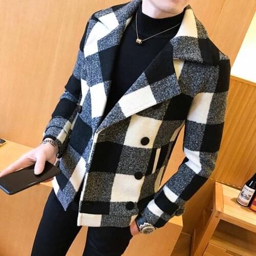 Mens Autumn Winter Woolen Coat Mens Business Casual Plaid Jacket High-quality Cotton Thick Warm Woolen Coat Brand Clothing 5XL