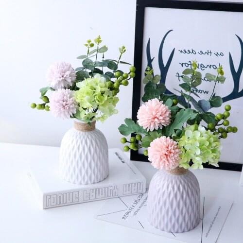 Modern Ceramic Vase+Artificial Flower Set Figurines Home Furnishing Decoration Crafts Livingroom Silk Fake Flower Pot Ornaments