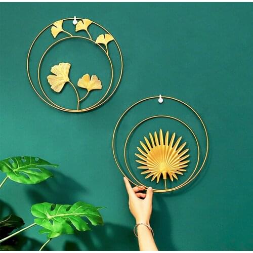 Nordic Style Metal Leaf Plant Wall Decor Wrought Iron Wall Hanging Non-perforated Wall Mural Living Room Bedroom Home Decoration