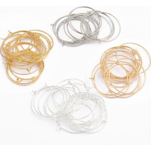 New 50pcs/lot 20 25 30 35 mm KC Gold Color Hoops Earrings Big Circle Ear Wire Hoops Earrings Wires For DIY Jewelry Making