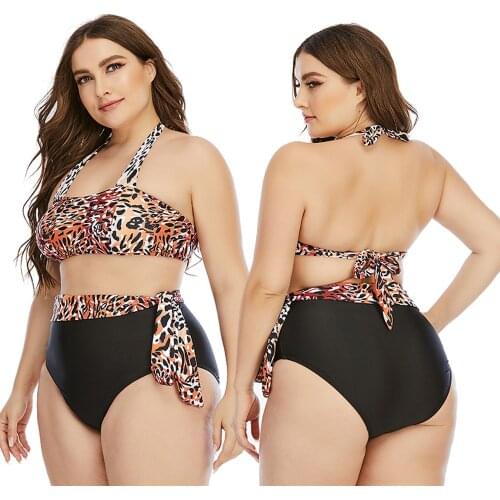 New Women Sexy Swimsuit Bikini Sets High Waist Plussize Swimwear Larges Big Plus Size Leopard Swimming Suits Bathing Beachwear