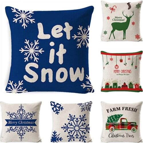 New Square Christmas Cushion Cover Printed Santa Claus Elk Decor Pattern Polyester Pillowcases DIY New Year Home Office Sofa Car