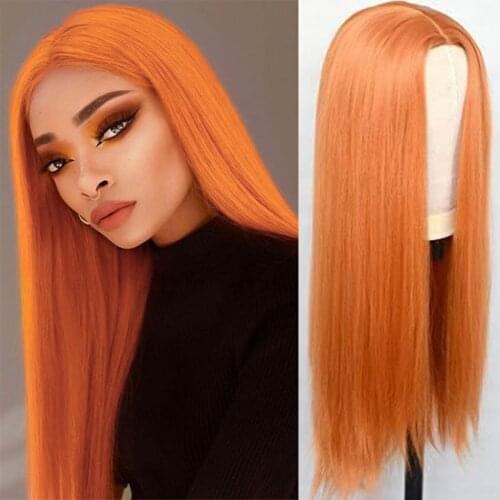 Orange Ginger Color Ombre 13x4 Lace Frontal Wigs Bone Straight Human Hair Wig 4x4 Lace Closure Wig 180% Brazilian Lace Front Wig