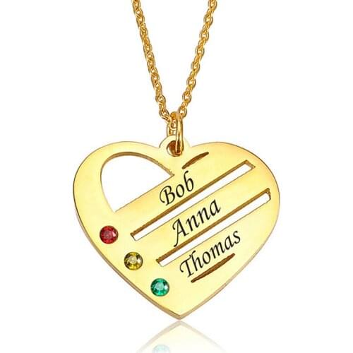 Personalized Engraved Name Custom Women Necklaces Stainless Steel Love Family Birthstone Heart Pendant Necklace Fashion Jewelry