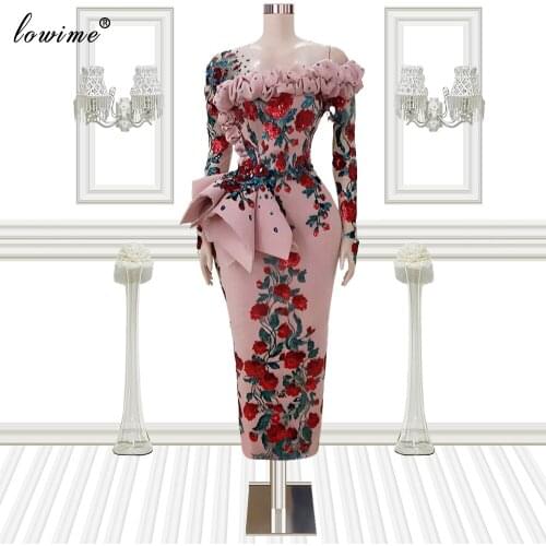Floral Print Celebrity Dresses Tea-Length Long Sleeves Red Carpet Opening Ceremony Dresses Turkish Couture Vestidos De Noite