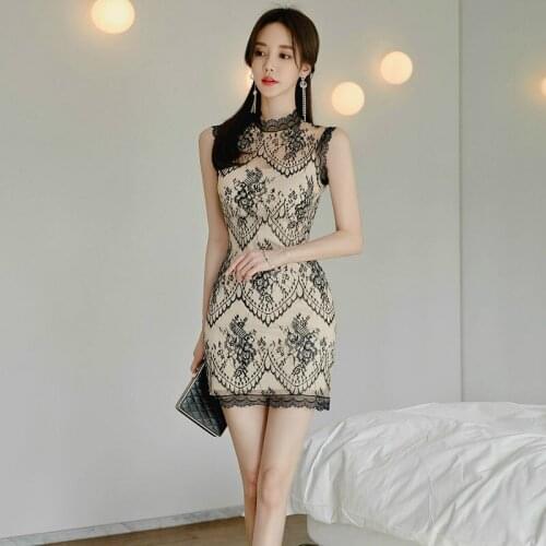 Plus Size Casual Women Dresses Summer 2020 Sleeveless Mini Black Lace Dress Ladies Slim Club Wrap Dresses Woman Party Night Robe