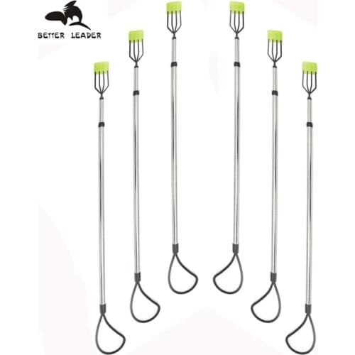 ORJD 4 Prong Fishing Harpoon Stainless Steel Fishing Fork Fish Spear Gig Fork Hook with Metal Aluminum Handle Retractable Handle