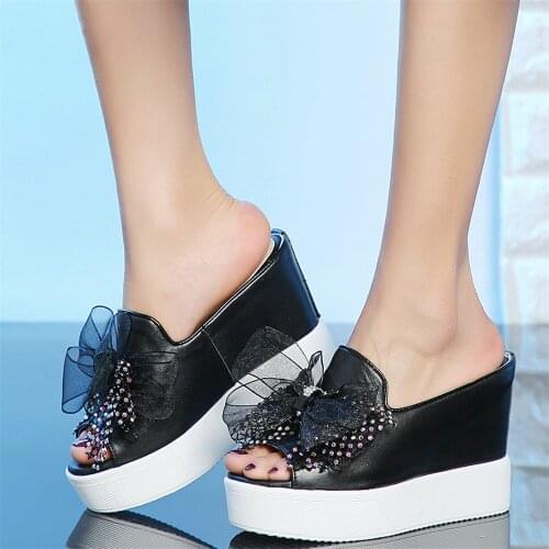 Outdoor Slippers Women Genuine Leather Wedges High Heel Gladiator Sandals Female Summer Open Toe Fashion Sneakers Oxfords Shoes