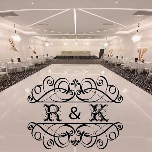 Bride & Groom Custom Name Initials Decals Retro Western Style Custom Wedding Mural Art Wedding Floor Stickers Wallpapers HY2148