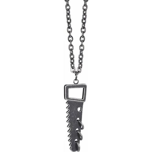 Stainless Steel Vintage Punk Rock Saw Pendant Necklace For Men with Chain