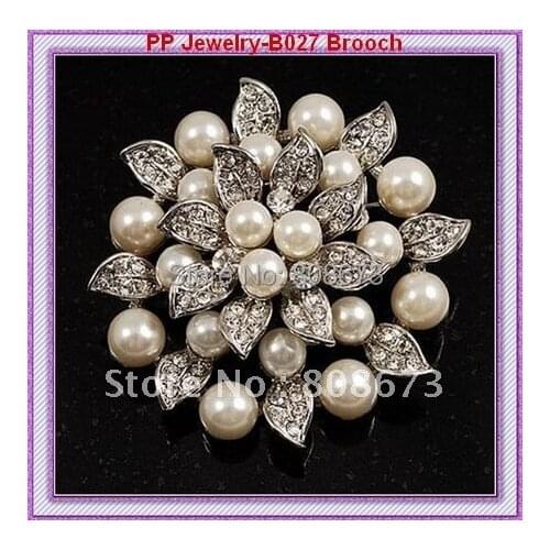 Factory Price Vintage Style Fancy Leaf Flower Pearl Brooch Pin Wedding Party Brooch