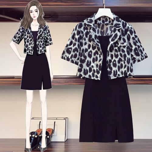 Ladies Two-piece Retro Small Jacket Womens Suspender Skirt 2020 Summer New Fashion Womens Short Suit Leopard Print Top Thin