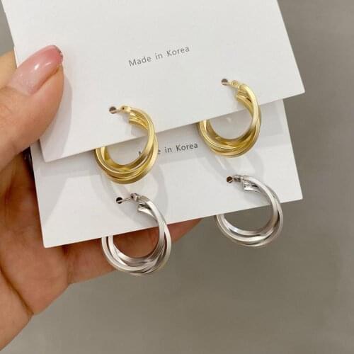 New Trend 2021 High Quality Matte Gold Silver Color Pierced Earrings For Women Korean Fashion Ear Jewelry Gift