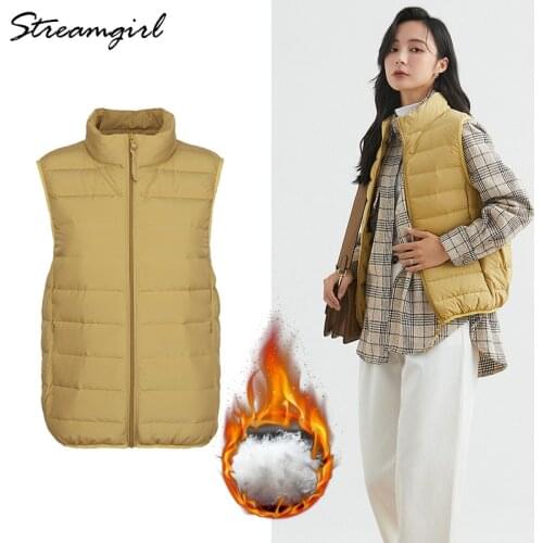Streamgirl Winter Ultra Light Duck Down Vest Women Warm Jackets 2020 Women Thick Warm Vest Light Green Outwear Winter Down Coats