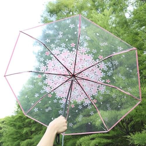 YADA PVC Transparent Umbrella Rain Women Environmental Protection Umbrella For Women Windproof Cherry blossom Umbrellas YS200035