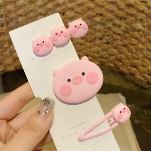 1 Pcs Hair Clip Cute Hair Accessories Girl Cartoon Hair Clip Headwear Piggy Animal Hairpin Hair BB Clip Headdress Pink Hairpin